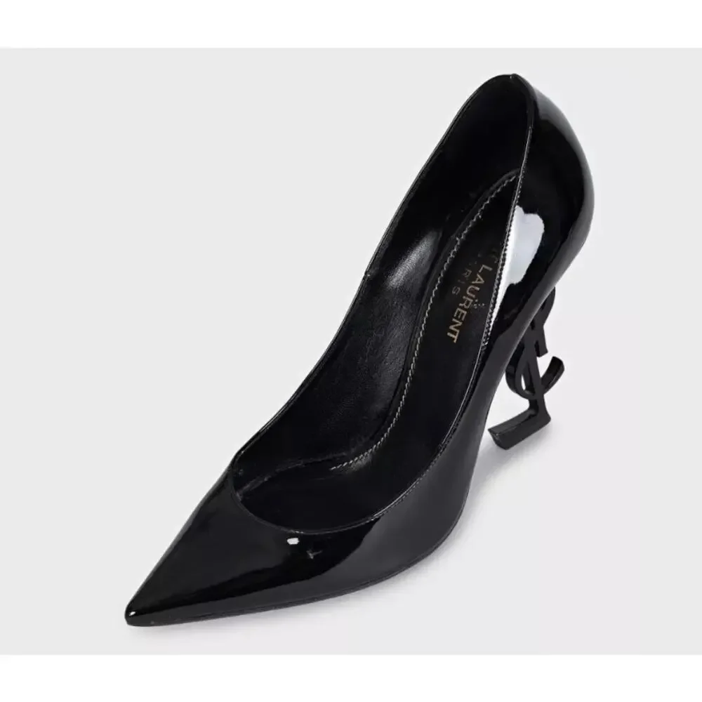 Saint Laurent Opyum Patent Leather Logo Heels  Sz 38 - Picture 3 of 5
